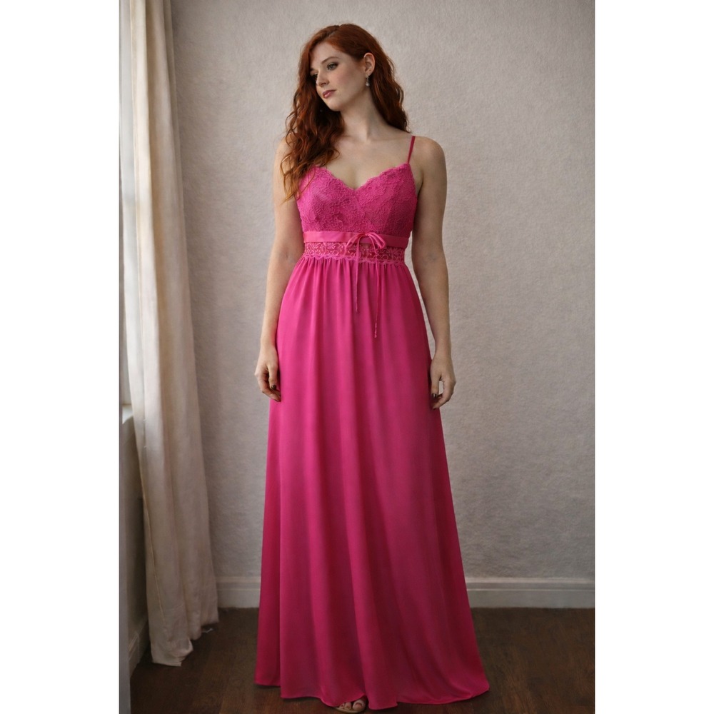 Vintage Gilead Lace Top Romantic Satin Slip Lingerie Maxi Dress, Small